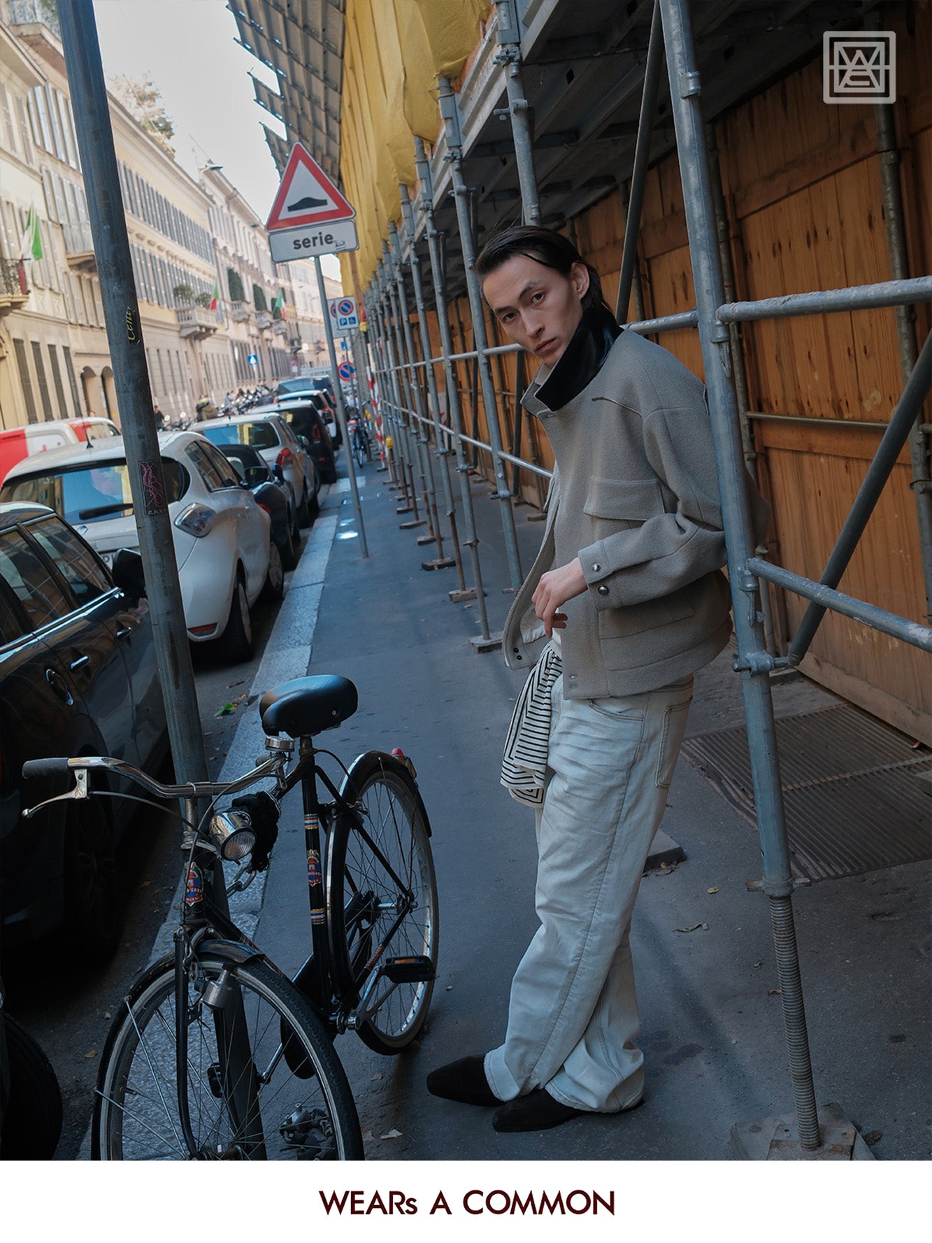 Wool Blend Collared Jacket with Leather Trim