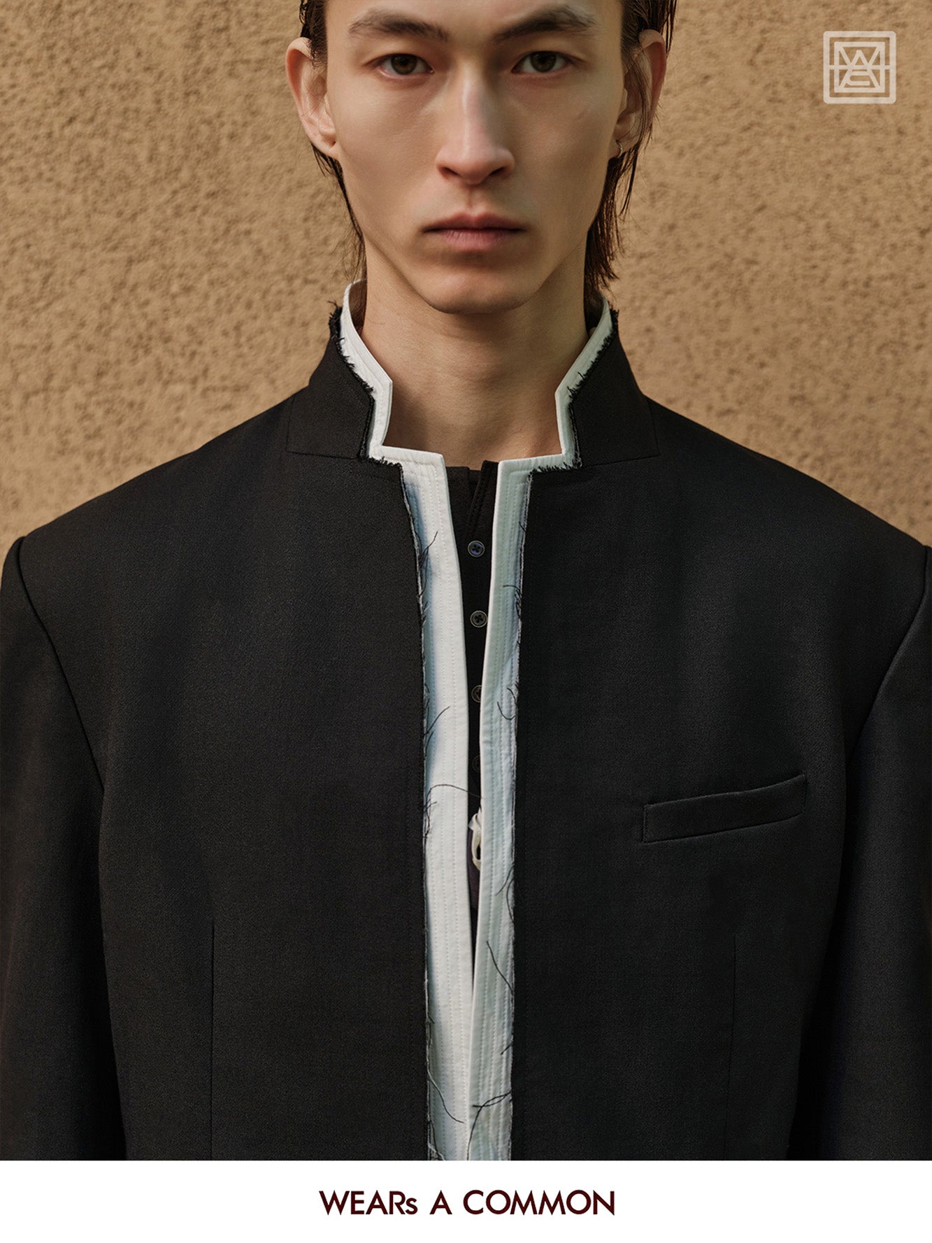 Stand-Collar Wool Blazer