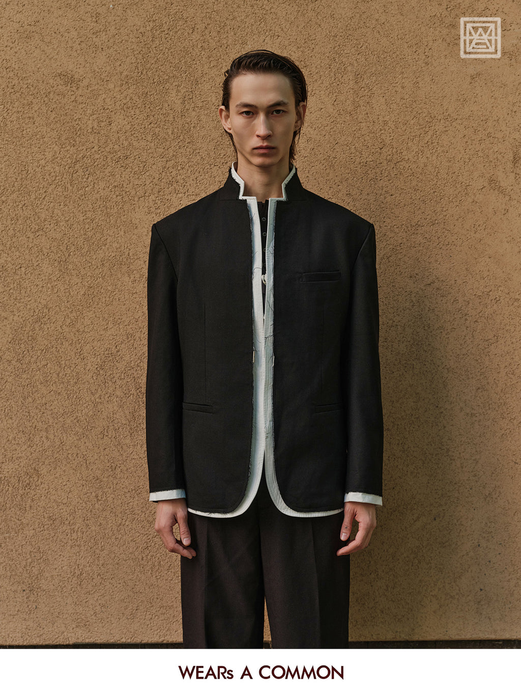 Stand-Collar Wool Blazer