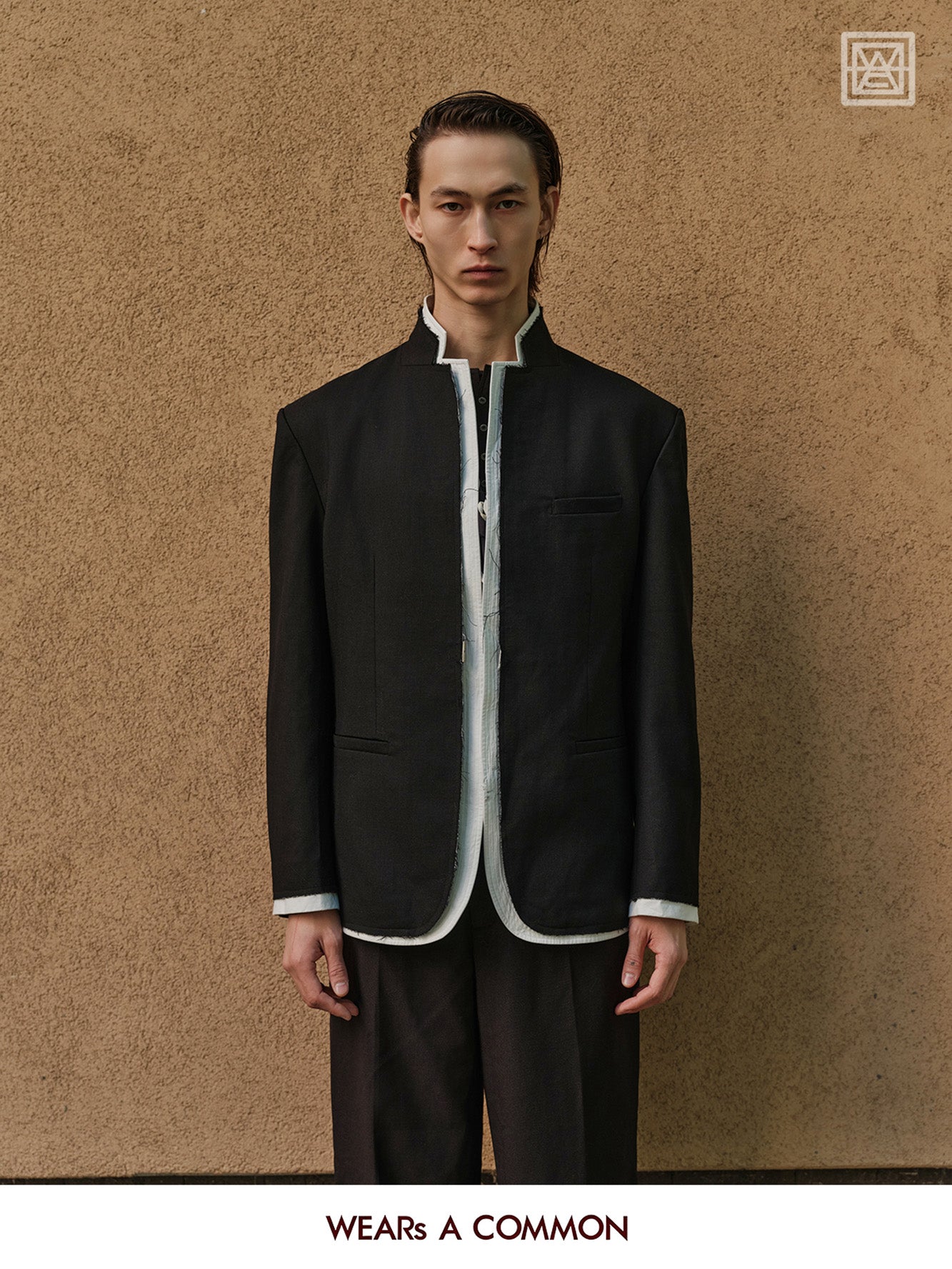 Stand-Collar Wool Blazer