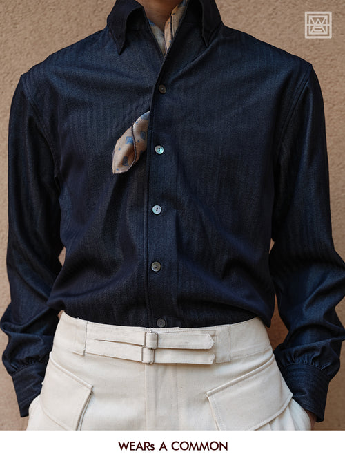 Cationic Striped Neapolitan Collar Shirt