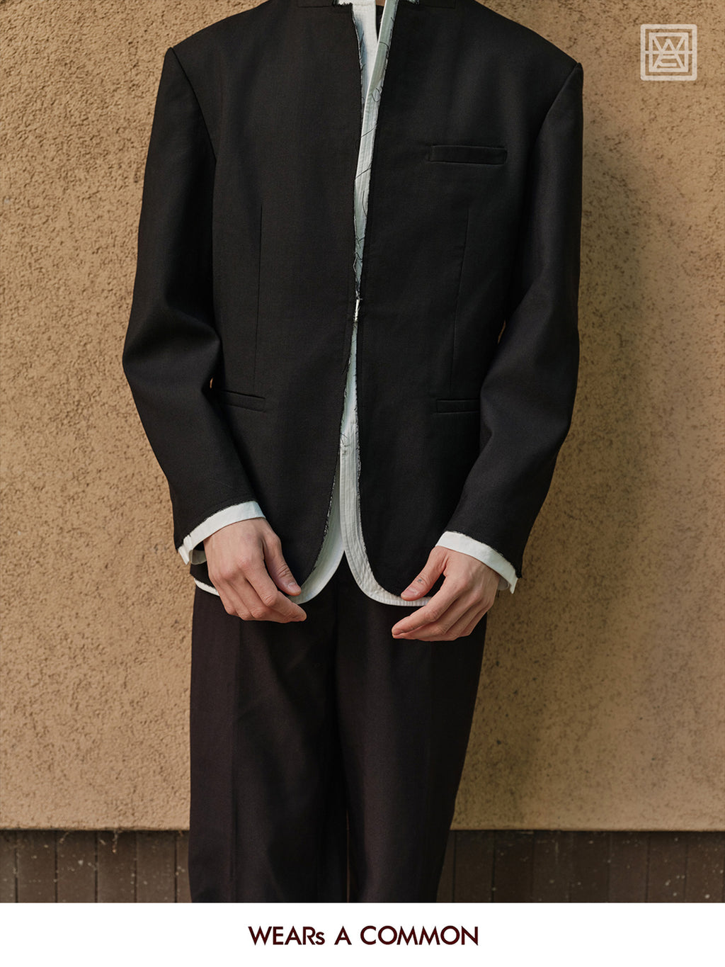 Stand-Collar Wool Blazer