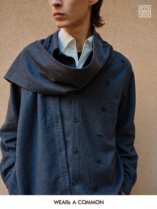 Australian Wool & Cashmere Scarf-Collar Deconstructed Shirt