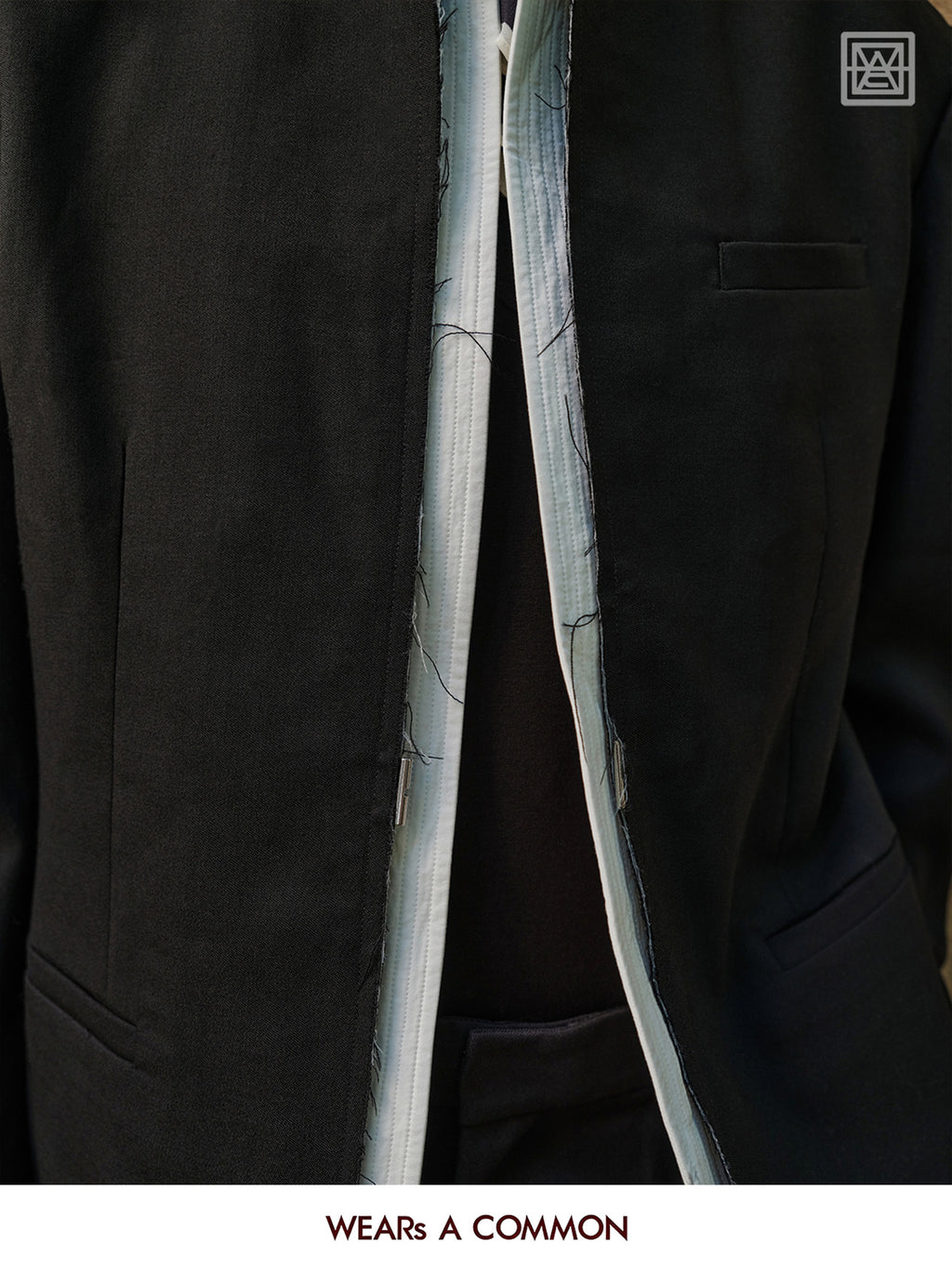 Stand-Collar Wool Blazer