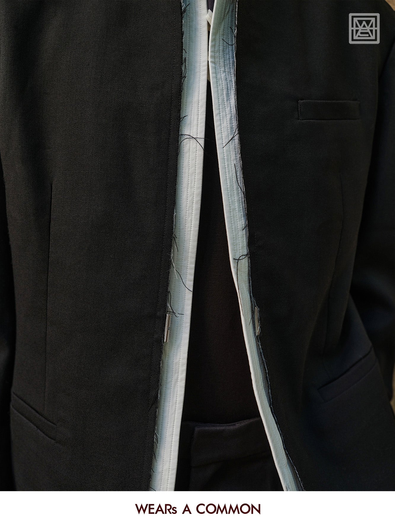 Stand-Collar Wool Blazer