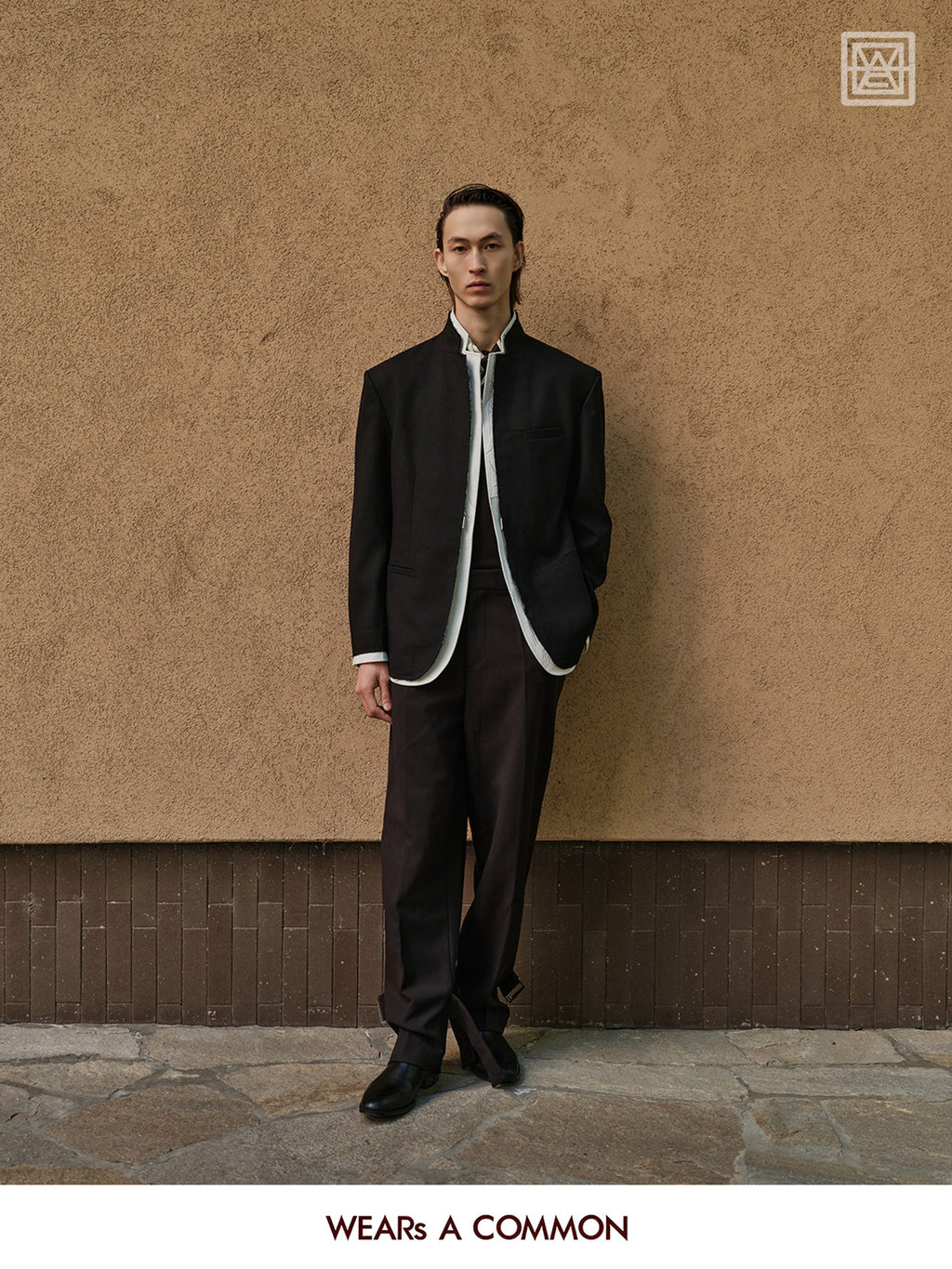 Stand-Collar Wool Blazer