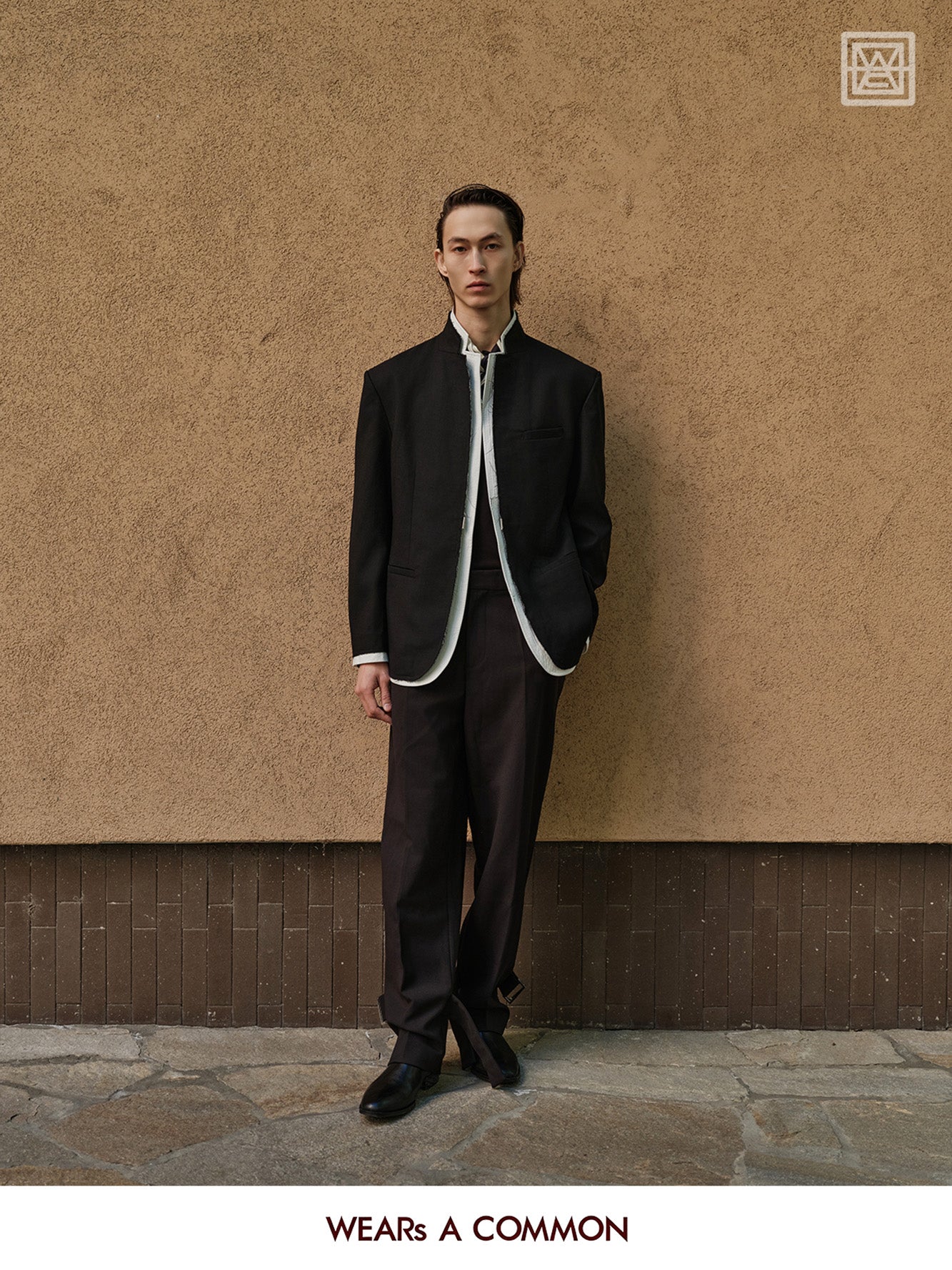 Stand-Collar Wool Blazer