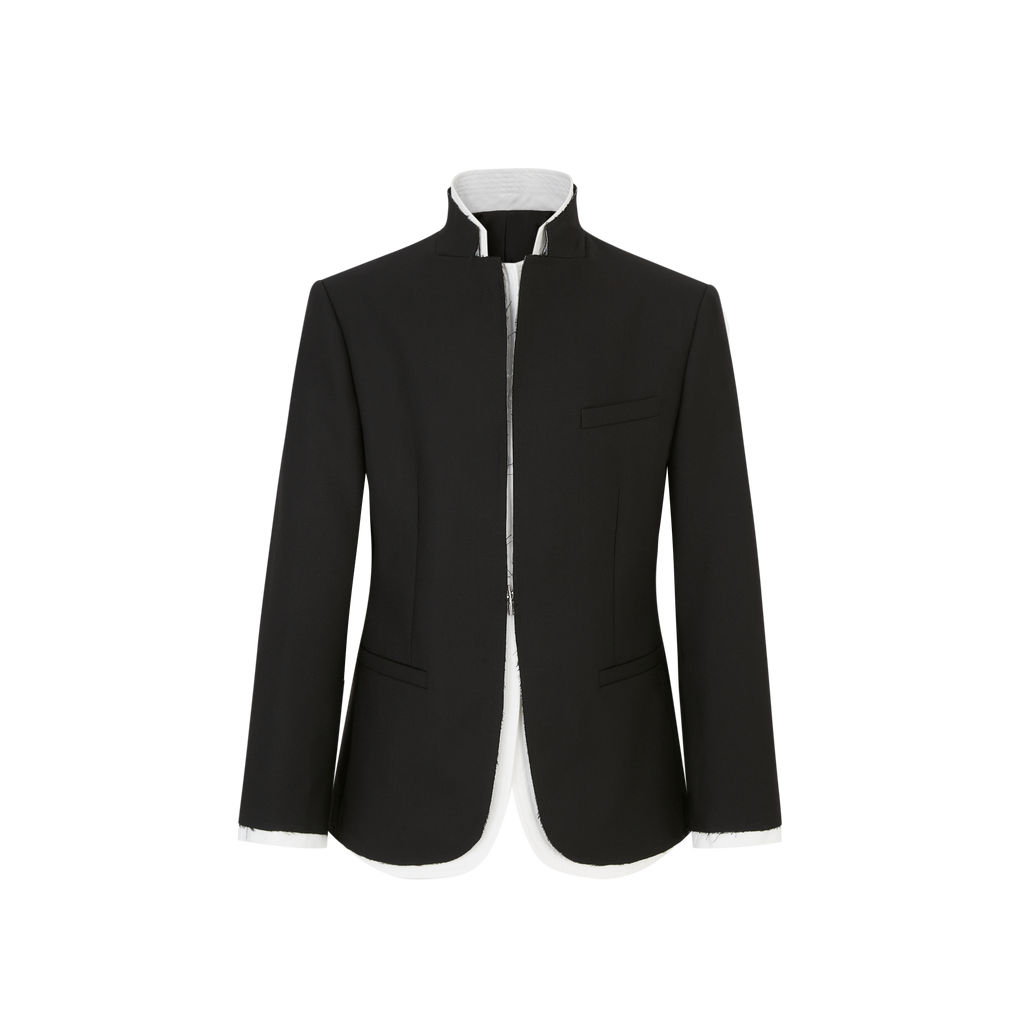Stand-Collar Wool Blazer