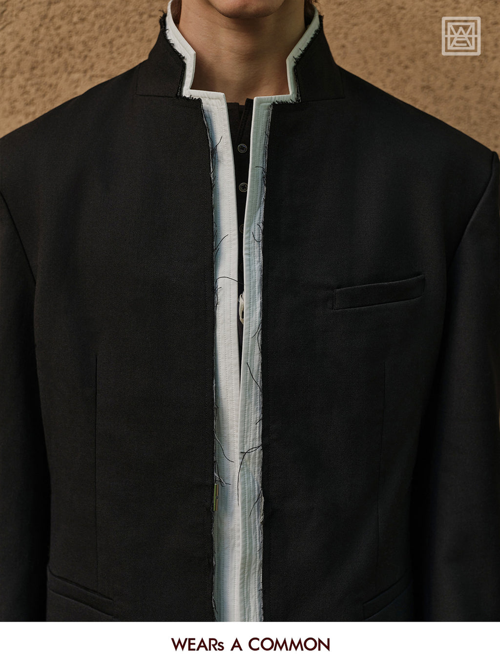 Stand-Collar Wool Blazer