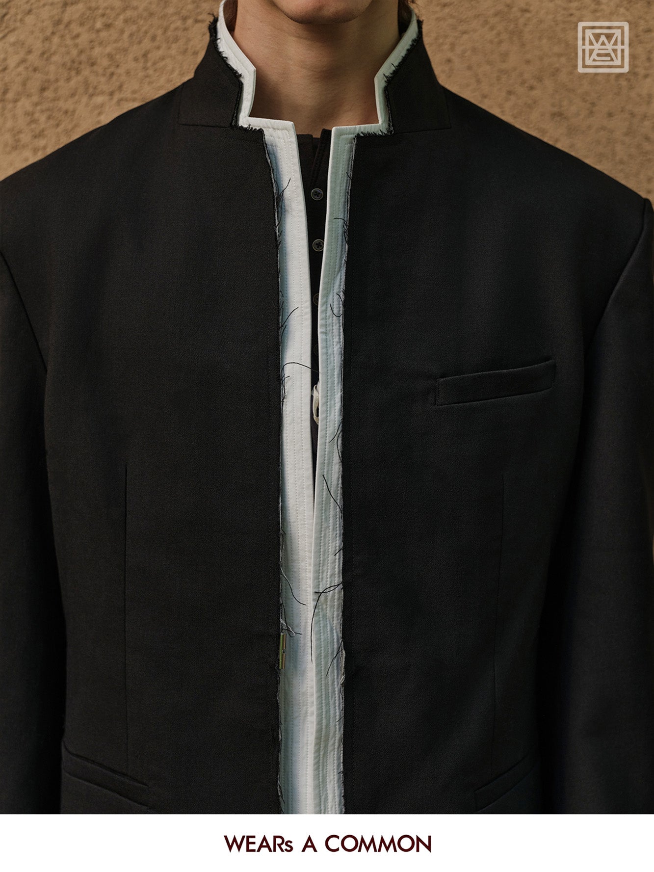 Stand-Collar Wool Blazer